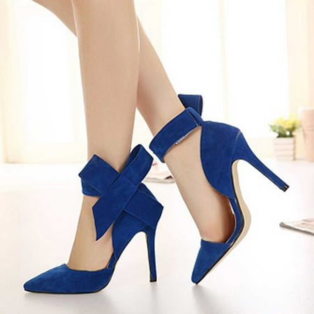 

LIANGP Women s Sandals Ladies Summer Fashion Temperament Big Bow Solid Color Pointed High Heels Women s Shoes Blue Size 8.5