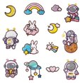 thumbnail image 1 of Un juego de 14 nuevas pegatinas de tela autoadhesivas con diseño de astronauta y planetas para bordar en la computadora, 1 of 3