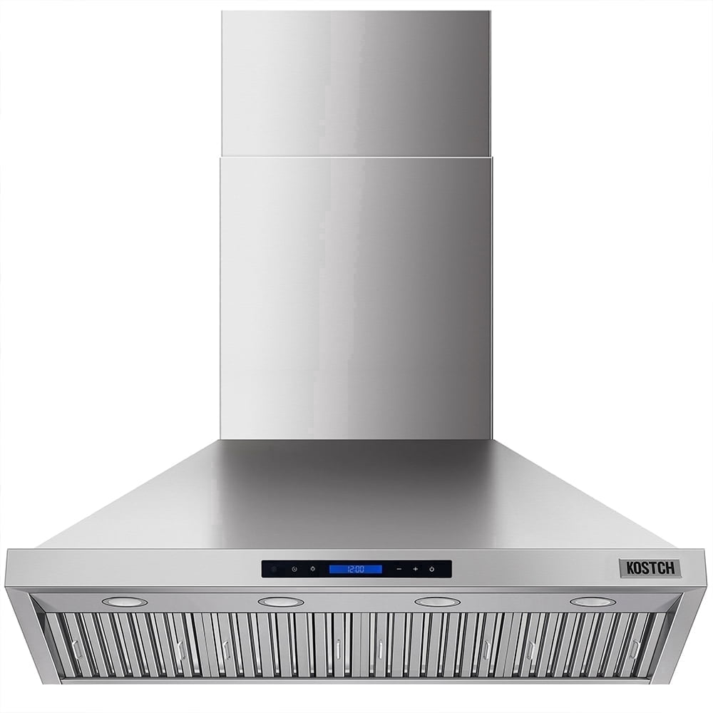 KOSTCH 48 inch Convertible Ducted Wall-Mount Range Hood, 1200 CFM Kitchen Vent Hood with 3 Speed Exhaust Fan & LED Light, Kitchen Range Hood with Touchscreen Control Panel & Remote Control