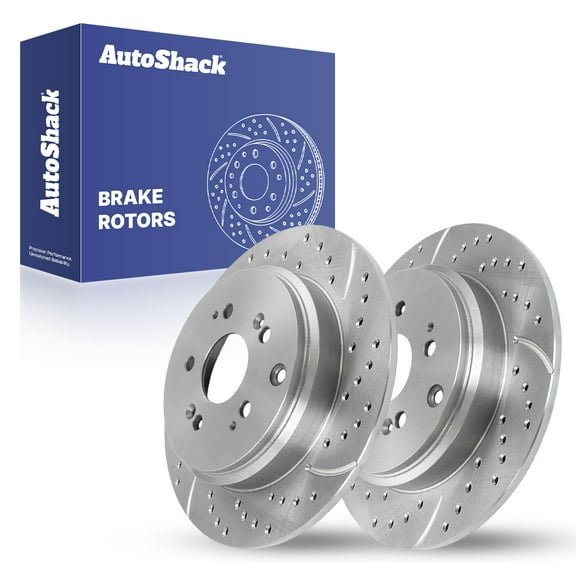 AutoShack Rear Solid Drilled & Slotted Silver Zinc Coated Brake Rotors 2-PC Set Replacement for 2009-2015 Honda Pilot 2011-2017 Honda Odyssey 2007-2013 Acura MDX SilverShield Pro 13.13" (333.5 mm)