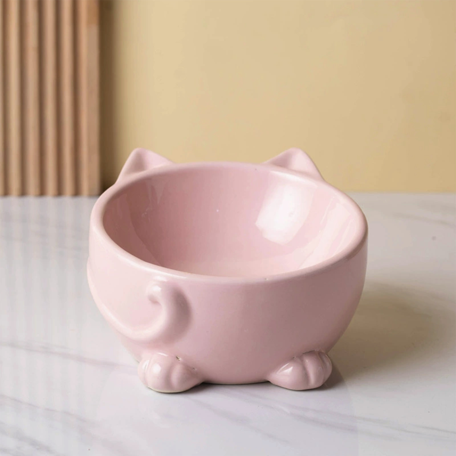 Lunxisen 4 Pcs Elevated Cat Food Bowl, Ceramic Raised and Tilted Water Bowl, Anti Vomiting and Protect Pets' Spines Dishes for Small Dog, Fat Faced Cat, Kitten