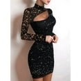 thumbnail image 5 of Women'S Glittering Long-Sleeved Lace Sheer Party Club Dress - Tight and Mini Dress Black XL, 5 of 8