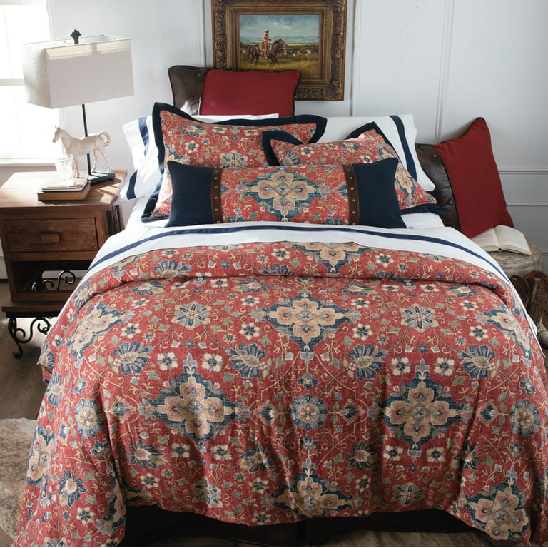 HiEnd Accents Melinda Washed Linen Comforter Set, Red, King