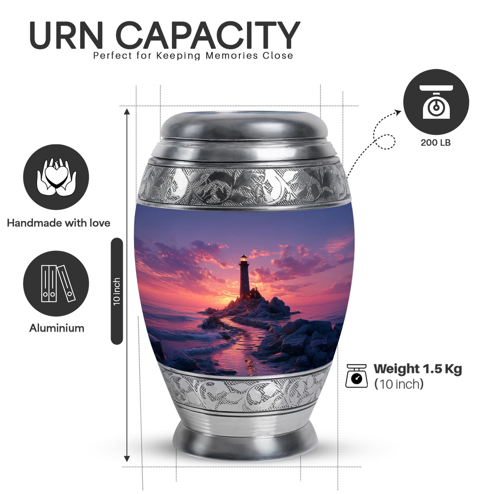 Yatskia Guiding Lighthouse Decorative Large Funeral Urns for Human Ashes Adult Male and Female, Little Keepsake Urn for Ashes Adult Dad, (Monar 10 Inch and 3 Inch)