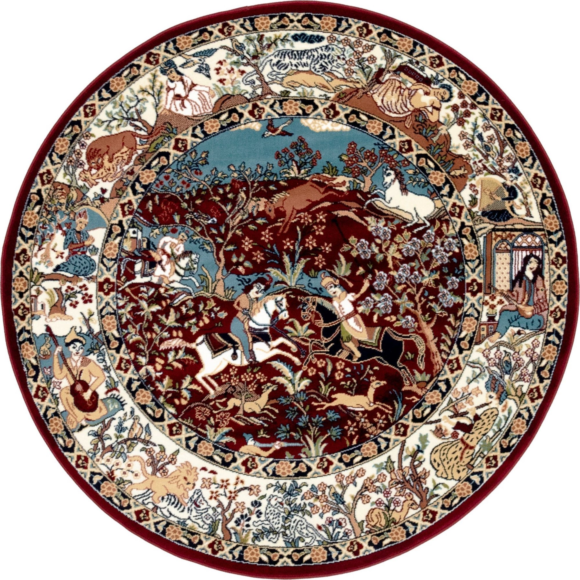 Unique Loom Birmingham Narenj Rug Burgundy/Blue 5' 1" Round Floral