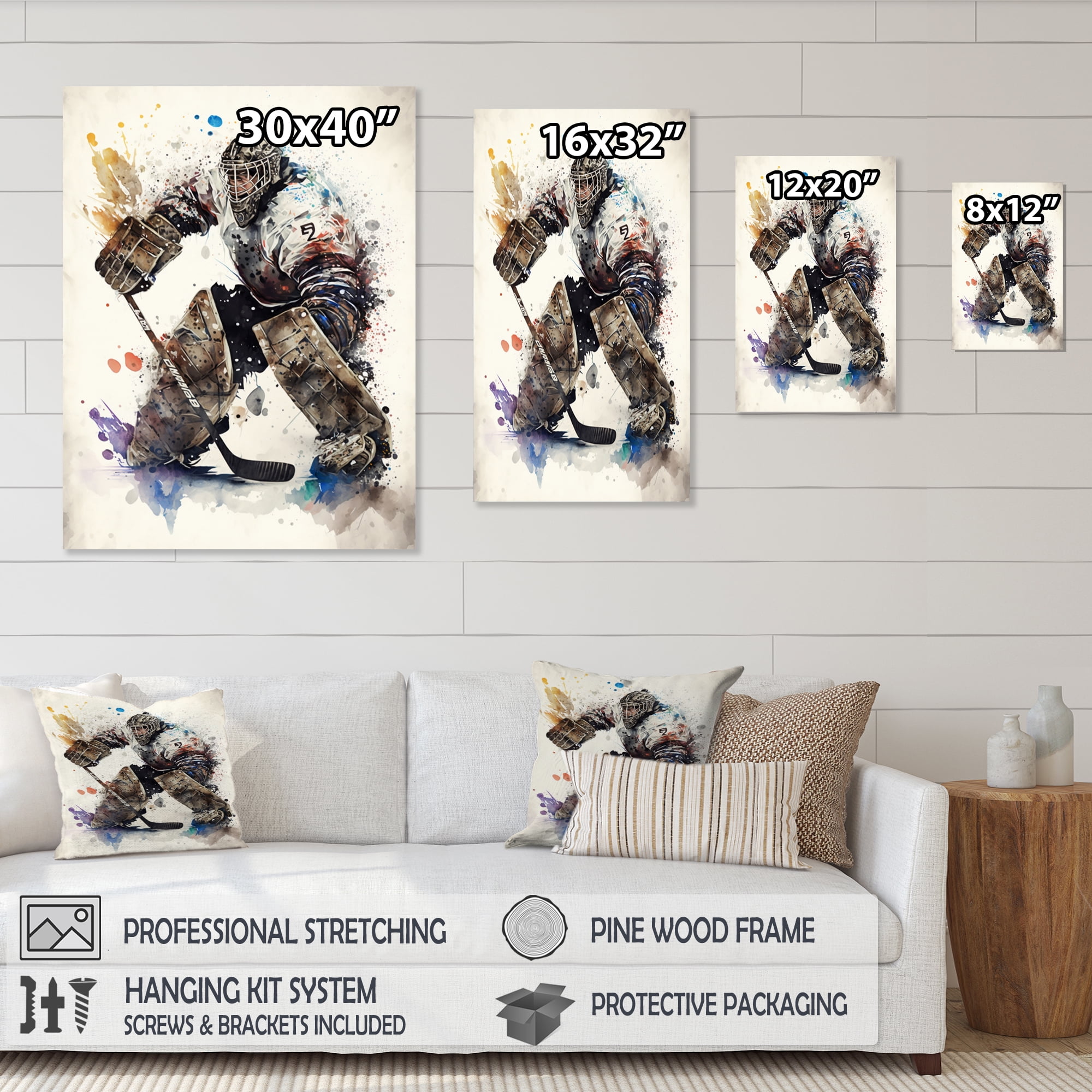 Designart Hockey Goalie V Canvas Wall Art