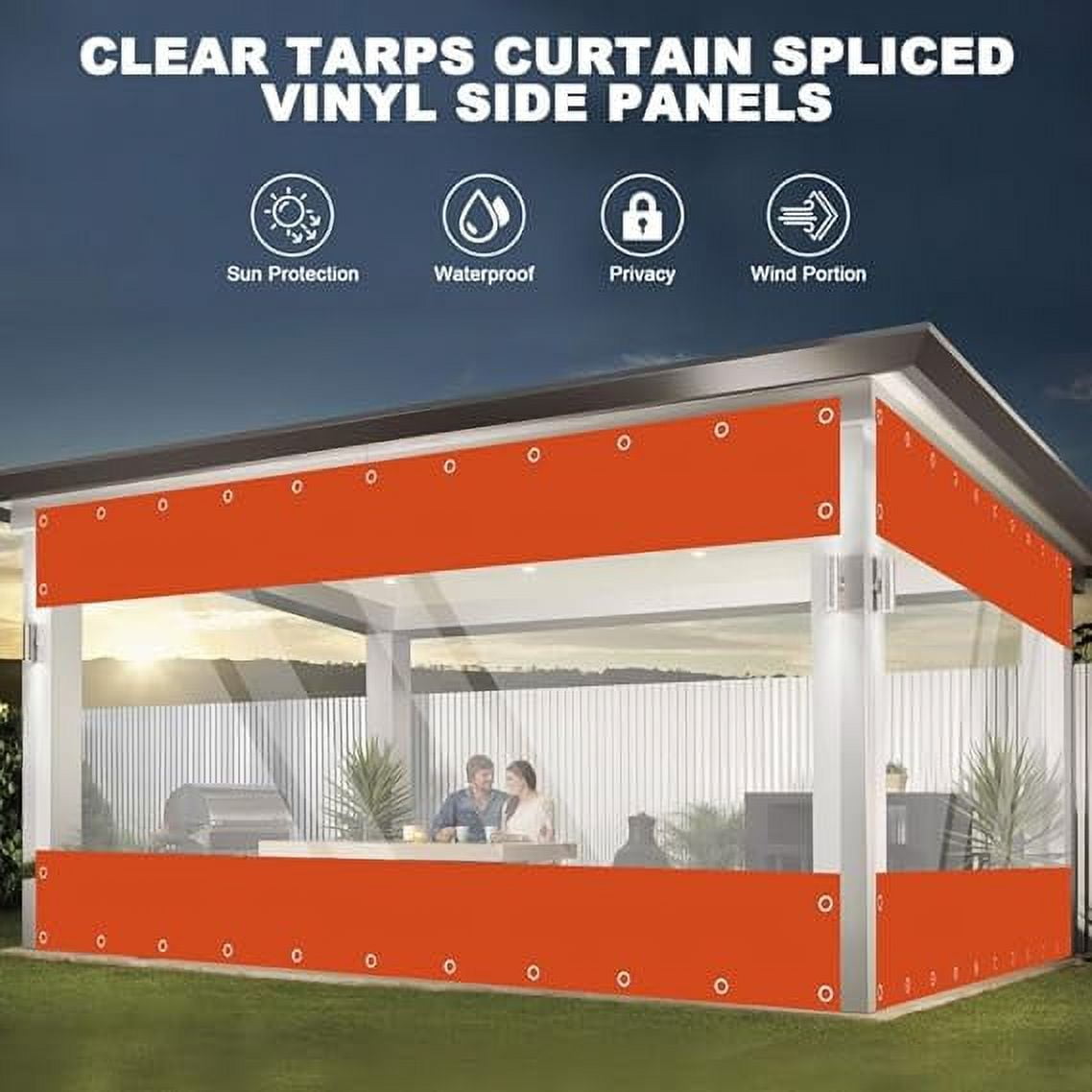 TOPCHANCES Outdoor Clear Vinyl Curtains with Grommets and Rope, Waterproof Cold Resistant Vinyl Patio Enclosure, PVC Heavy Duty Clear Tarps for Patio, Pergola, Porch,Gazebos,Balcony, 8'Hx8'W