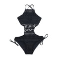 thumbnail image 2 of Joernso Sexy One-piece Swimsuit Halter Sleeveless Backless Monokini Slim Fit Solid Color Criss-Cross Back Hollow Lace Vacation Swimwear, 2 of 8