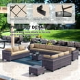 thumbnail image 2 of Kullavik 14-Piece Outdoor Rattan Sofa Set, Patio Furniture Wicker Sectional Couch with Coffee Table & Pillows, All-Weather PE Rattan Conversation Set for Garden, Poolside, Backyard,Sand, 2 of 7