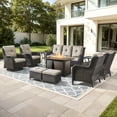 thumbnail image 2 of Bellefurn 10 Pieces Patio Furniture Sets with Fire Pit Table and Swivel Rocker,High-Back Rattan Patio Outdoor Conversation Set with 3-Seat Sofa,Ottoman & Side Table for Porch Backyard, 2 of 13