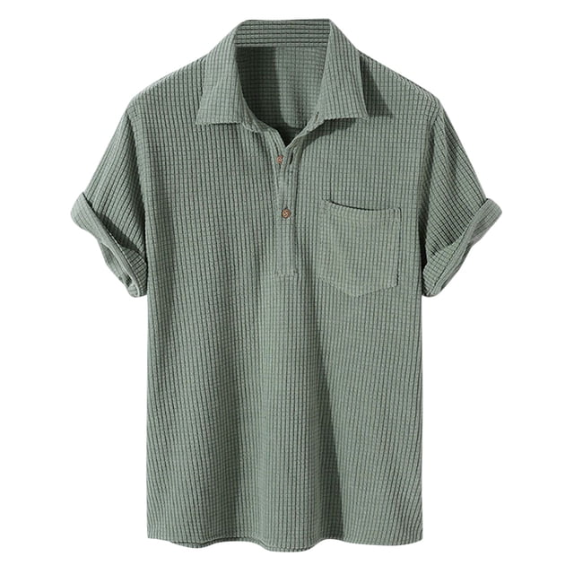 Camisa de manga corta a cuadros con cuello vuelto para hombre - Poliéster - Camisa informal de verano - Tallas S-XXXL