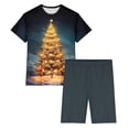 thumbnail image 4 of Riecok Cute Pajama Sets for Women Christmas Crewneck Loungewear Set Short Sleeve Tops and Pants Xmas Tree Print Breathable Soft Sleepwear, 4 of 7