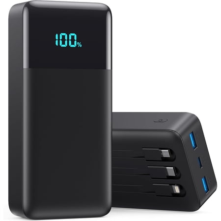 Portable Charger 50800mAh Power Bank with 3 Built in Cables,25W PD QC4.0 Fast Charging USB C Battery Pack,6 Outputs 2 Inputs LCD Display Portable Phone Charger for iPhone 16/15/14/13,Google,Android