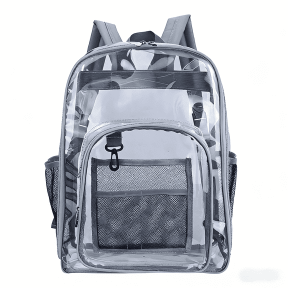 Clear Backpack for Upper Grades School, PVC Clear Bookbag Heavy Duty Transparent Backpack for Stadium Travel Events See Through Bag