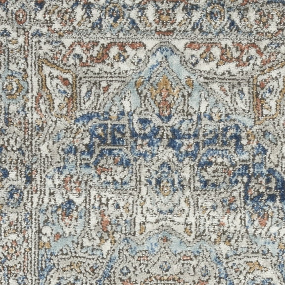 2' X 4' Ivory And Blue Oriental Power Loom Non Skid Area Rug