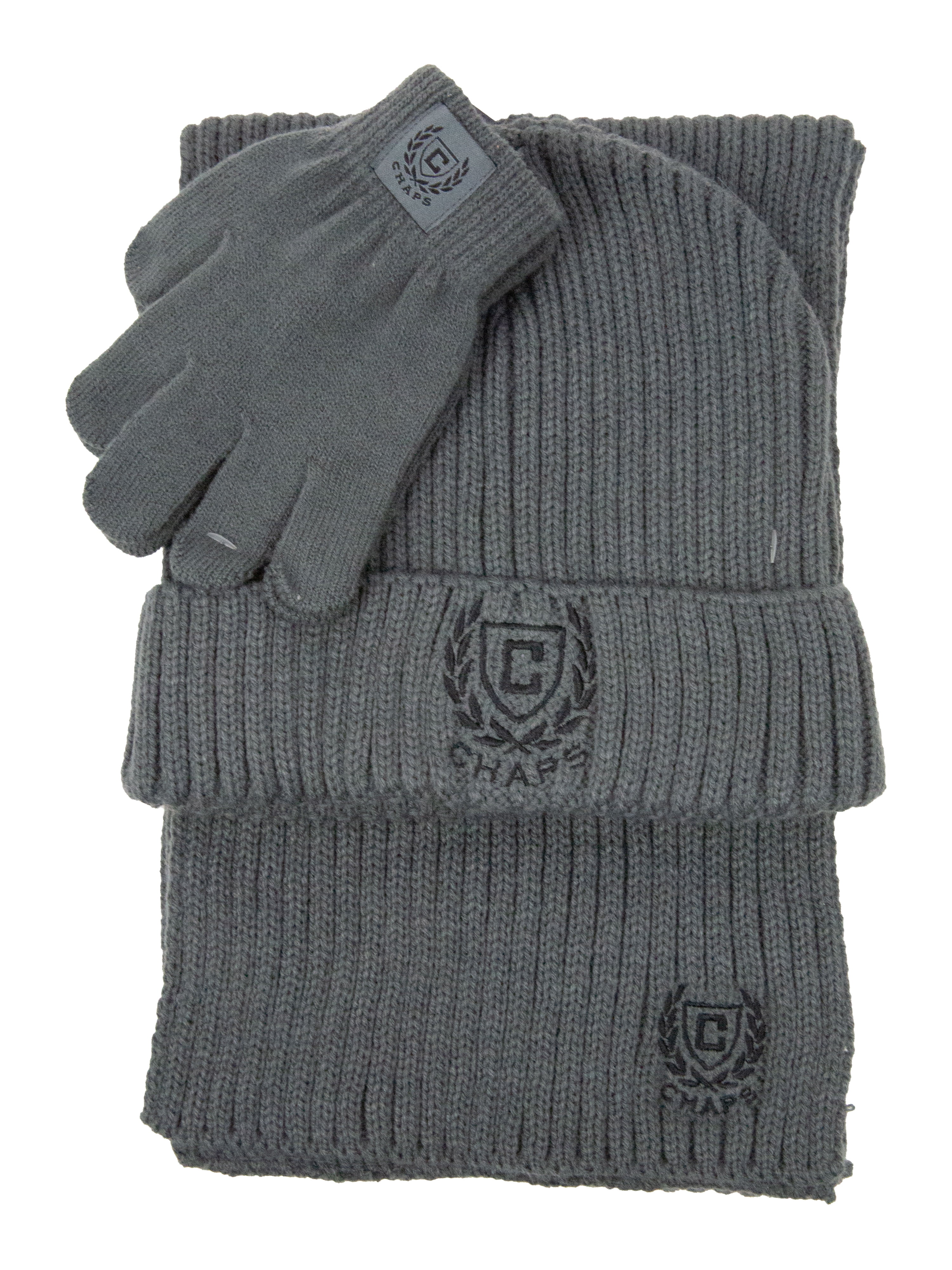 Chaps Brand Boys Crest Hat with Glove and Scarf, 3 Piece Giftable Set, One Size