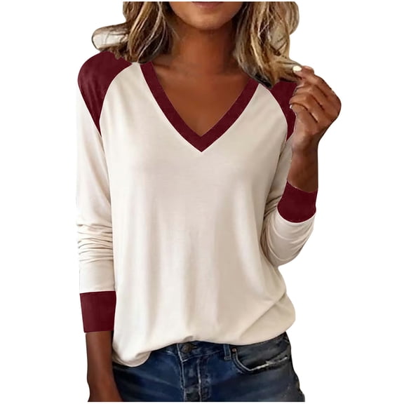 fheaev Long Sleeve Shirts for Women Casual V Neck Business Tops Comfortable Shirt Soft Basic Tees Fall Fashion Clothes Workout Loose Fit Blouses Winter Outfits