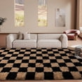 thumbnail image 3 of SARAG Fluffy Rug For Bedroom, 5x7ft Stripe Black Camel Checkered Rug Anti-Skid High Pile For Living Room Bedroom Kids Room Nursery, Dorm Home Decor, 3 of 9
