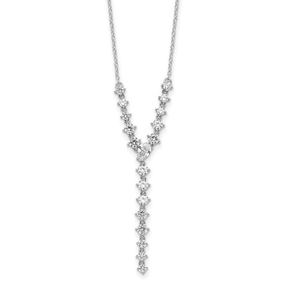 Auriga 925 Sterling Silver Rhodium-plated Fancy Brilliant-cut Round and Pear CZ Y-Drop Necklace for Women 16"