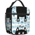 thumbnail image 2 of Black Cat Lunch Box for Adults Men Women Blue and White Striped Cat Paws Insulated Lunch Bag for Women Men Leakproof Durable Lunch Cooler for Office Work Picnic, 2 of 8