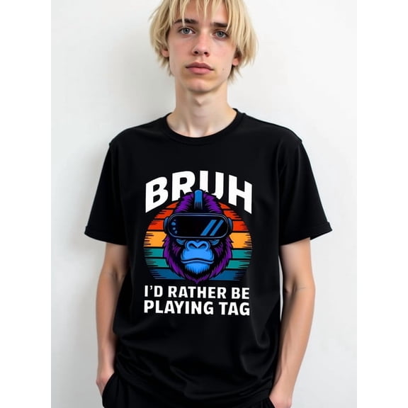 Tag Time Gorilla T-Shirt for men round neck T-shirt black 2026 graphic tees Daily and weekend wear Basic Unisex Shirt Short Sleeve tshirts