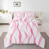 Manfei Pink Striped Bedding Comforter Set,Line Art Design Twin Comforter Sets,Abstract Geometric Stripes Bedding Set,Ightweight Bedroom Decorative Reversible,2-Piece