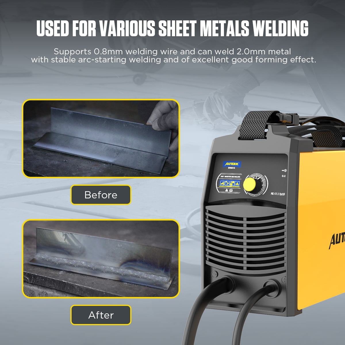 AUTOOL Welder Gasless MIG Welding Machine 110V Portable IGBT Inverter Welder Flux Core Self-Shielding Welding Machine W/ Overheat Protection & Adjustment Knob for Beginner Repair