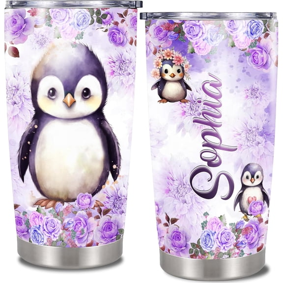 Personalized Penguin Tumbler Insulated Cup With Lid Customized Name Stainless Steel Double Wall Vacuum Travel Coffee Mug For Women Girls Lovers Gifts Birthday