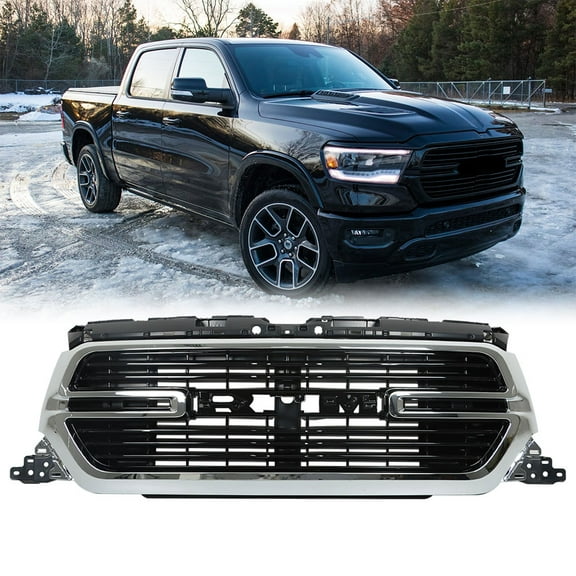 SEBLAFF Front Bumper Grille Mesh Electroplated Frame with Base Replacement for 2019 2020 2021 2022 Ram 1500