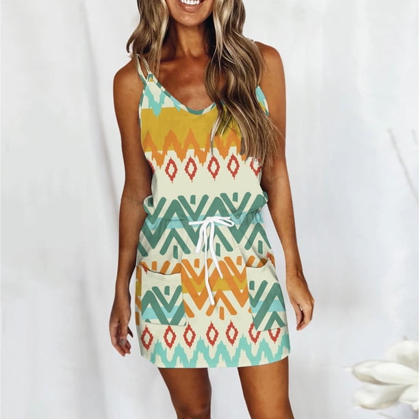 Moda mujer verano casual estampado floral tirantes sin mangas correas vestido Pompotops qyievc1397
