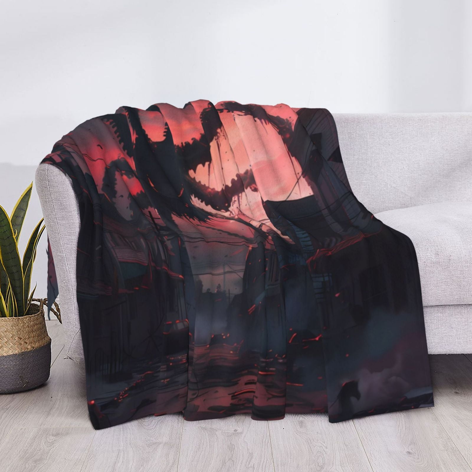 Naloa Giant Monster Over City Flannel Fleece Throw Blanket for Bed Couch, Thick Blanket - All Seasons Suitable for Women, Men and Kids-60"x50"