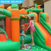 Doctor Dolphin Water Slide Inflatable Bounce House Kid Toddler Bouncer with Blower Large Water Park Waterslide for Wet and Dry