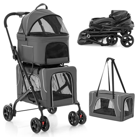 Infans Double Pet Stroller for 2 Dogs or Cats w/ 2 Detachable Carriers Safety Belt
