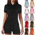 thumbnail image 2 of Vhkiploz Active Workout Jumpsuit For Women Solid Color Zip Up Cargo Rompers Short Sleeve Running Yoga Gym Outfits Exercise Jumpsuit, 2 of 5