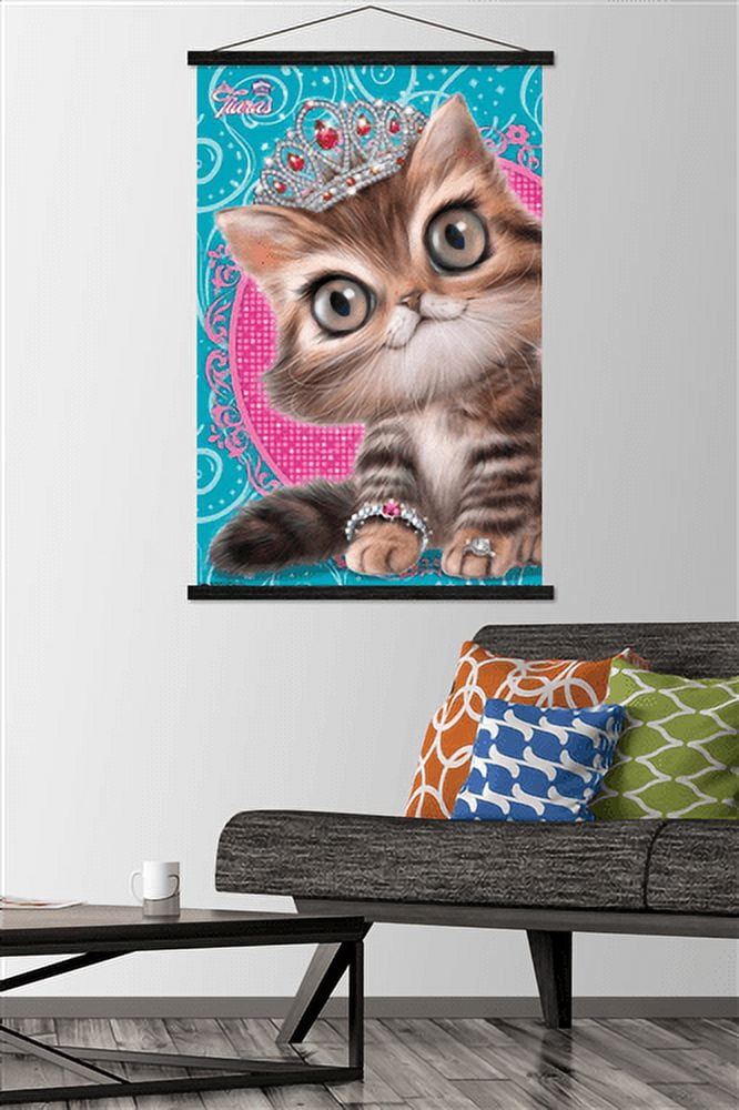 Animal Club - Kitten in a Tiara Wall Poster with Wooden Magnetic Frame, 22.375" x 34"