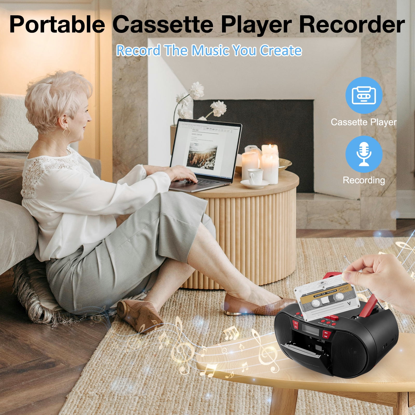 CD Player Boombox with Bluetooth and FM Radio,Stereo Sound with Remote Control and USB Port,3.5mm Aux Input and Headphone Jack.