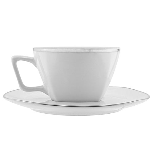 TenStrawberryStreet Lotus Silver Line 6 oz. Cup and Saucer (Set of 6)