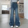 thumbnail image 2 of XQYLOS Girls Flared Jeans with Cute Bows, High Waist Slim Fit Floor Length Denim Pants, Comfortable Trousers Elastic Fabric Everyday Wear, 2 of 7