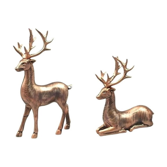 2-Pack Golden-Bronze Reindeer Figurines, Standing and Lying Deer Statue Set for Home Christmas Decor, 2PCS (Bronze)