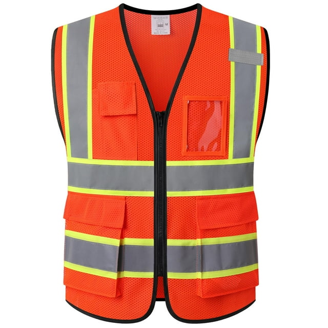 Chaleco de seguridad Ekksafety EK175 de malla reflectante naranja con 5 bolsillos