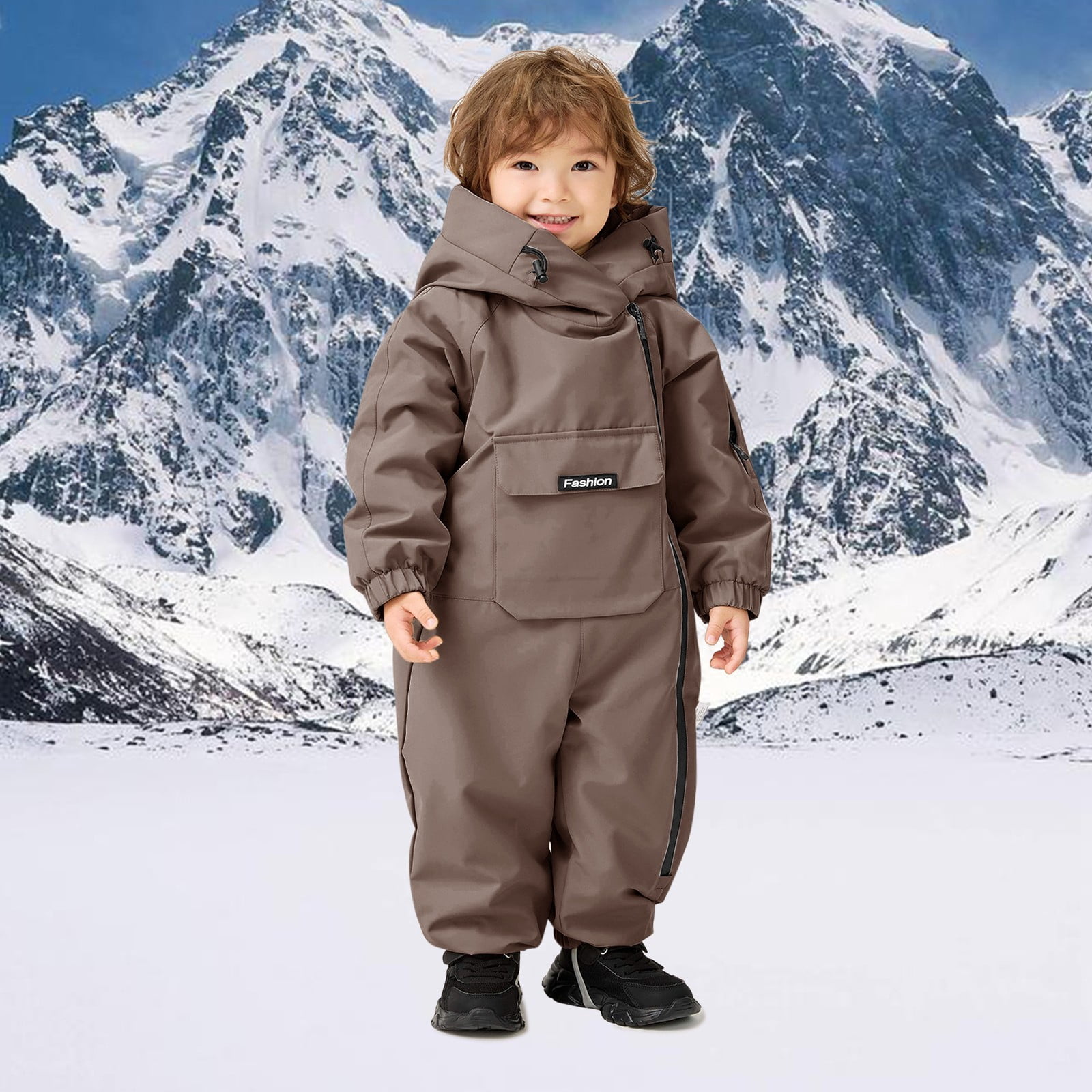 KAUOD Boys Girls One Piece Snowsuits Fleece-Lined Hooded Insulated Ski Jumpsuits Front Pockets Side Zipper Snowboard Suits