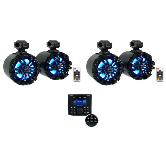 Rockville RGHR-ZA 4 Zone Marine Bluetooth Stereo Black Wakeboard Speakers w/LEDs