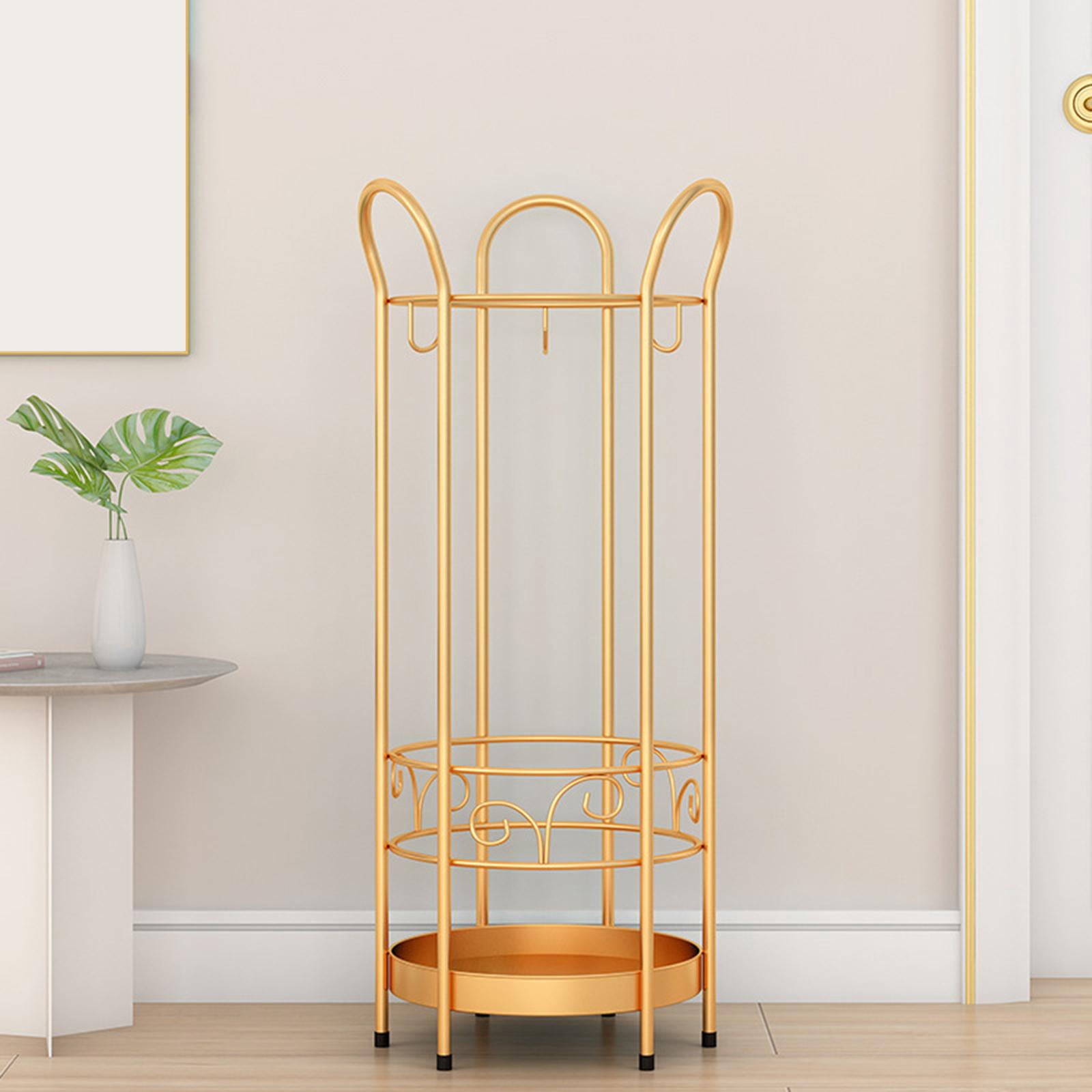 Fiocias Iron Round Umbrella Stand Rack Organizer 9.84x23.62inch Standing Umbrella Holder gold