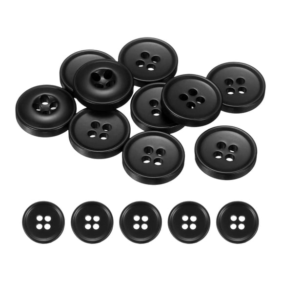 Uxcell 10pcs Sewing Button 15mm 4 Holes Resin Round Crafting Buttons, Dark Black