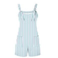 thumbnail image 5 of Akafmk Women Summer Jumpsuits Shorts Casual Stripe Print Overalls Adjustable Loose Rompers with Pockets Blue L, 5 of 5