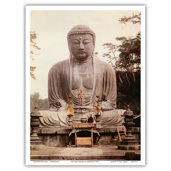 The Great Buddha of Kamakura (Daibutsu) Statue - Kōtoku-in Temple Japan - Vintage Religious Art c.1921 - Master Art Print (Unframed) 9in x 12in