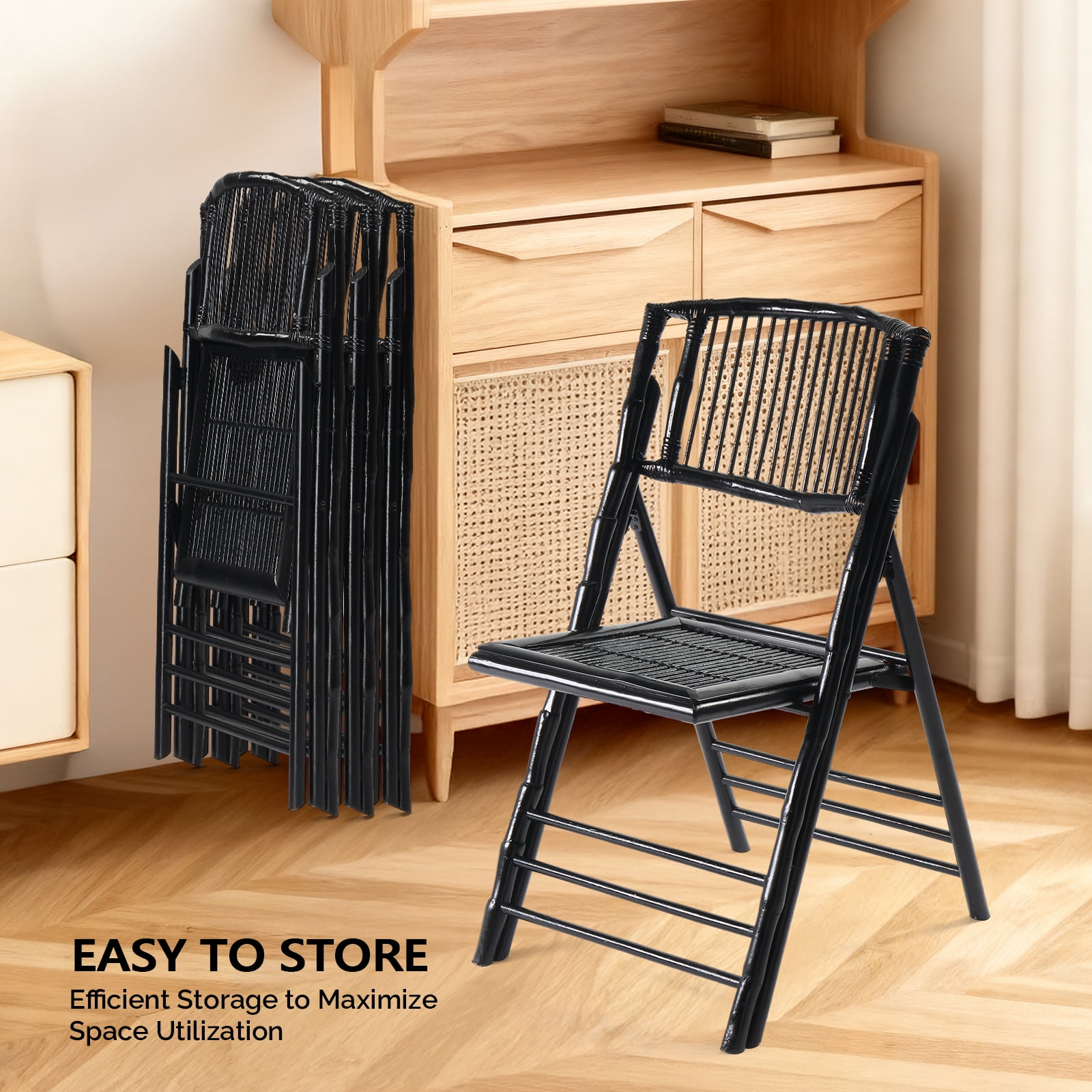 Ktaxon 1Pcs Bamboo Folding Chair,  Comfortable Seat for Indoor Outdoor Patio Porch Wedding  Party Event, Black