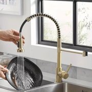 Brushed Gold Kitchen Faucet with Pull Down Sprayer Single Handle Spring Faucet