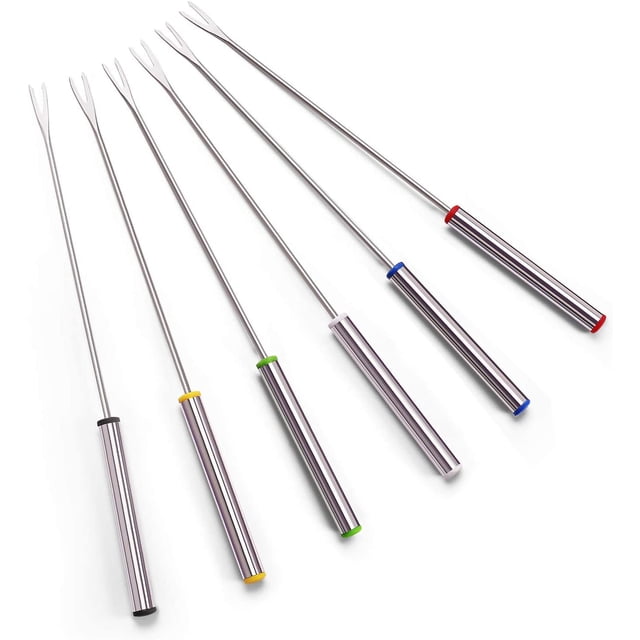 Ensemble de 12 Fourchettes à Fondue en Acier Inoxydable 9,5 Pouces - Fourchettes à Fondue au Fromage à Codage de Couleur avec Poignée Résistante à la Chaleur pour Fontaine au Chocolat, Fromage, Fondue, Rôti, Guimauves