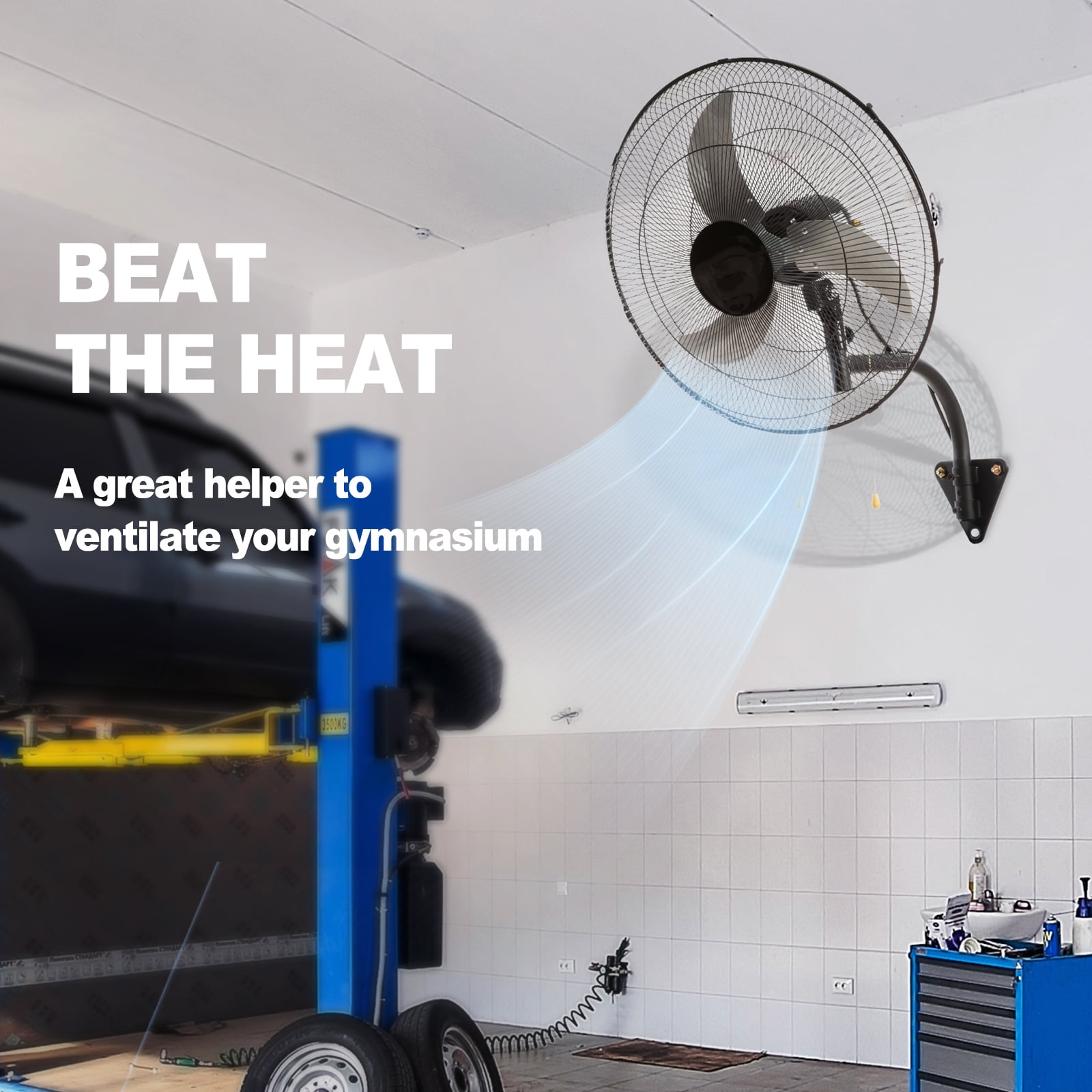 BENTISM Industrial Wall Mount Fan Oscillating Metal Fan 17.5'' 3 Speed Ventilation